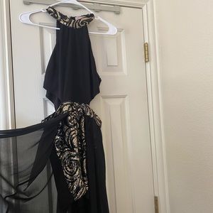 Black Sequined Romper with Train